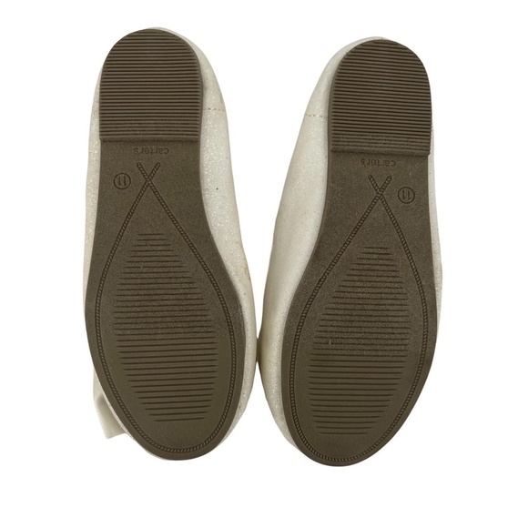 Carter's White Sparkle Big Bow 2 Slip On Ballet Flat Size 11 Girl's - Picture 6 of 8